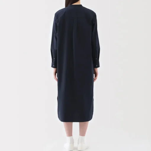 Fashion Women's Washed Broadcloth Stand Collar Long-Sleeve Dress Women Dresses