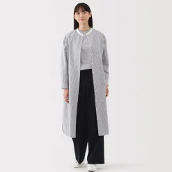 Outlet Women's Washed Broadcloth Stand Collar Long Sleeve Striped Dress Women Dresses