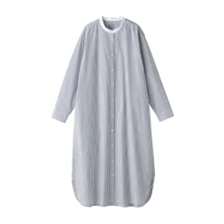 Outlet Women's Washed Broadcloth Stand Collar Long Sleeve Striped Dress Women Dresses