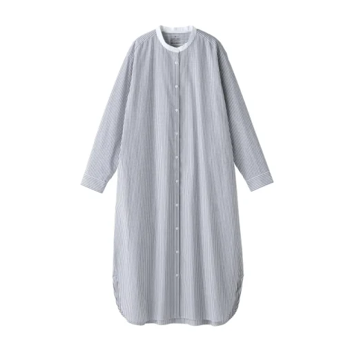 Outlet Women's Washed Broadcloth Stand Collar Long Sleeve Striped Dress Women Dresses