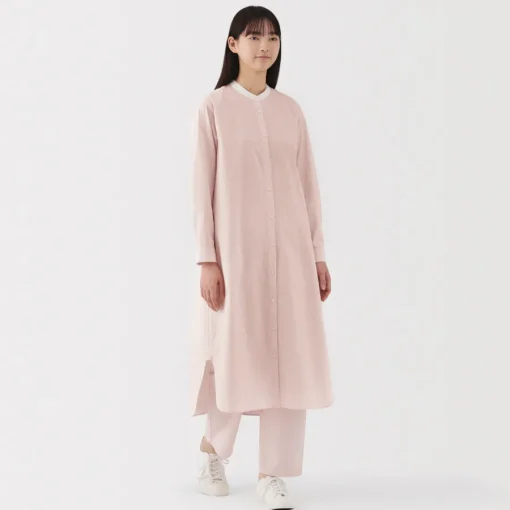 Outlet Women's Washed Broadcloth Stand Collar Long Sleeve Striped Dress Women Dresses