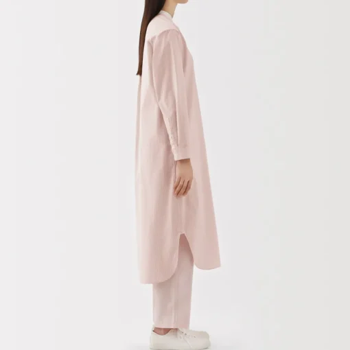 Outlet Women's Washed Broadcloth Stand Collar Long Sleeve Striped Dress Women Dresses