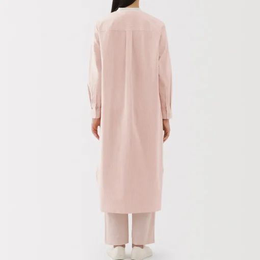 Outlet Women's Washed Broadcloth Stand Collar Long Sleeve Striped Dress Women Dresses