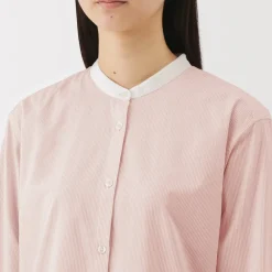 Outlet Women's Washed Broadcloth Stand Collar Long Sleeve Striped Dress Women Dresses