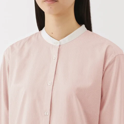 Outlet Women's Washed Broadcloth Stand Collar Long Sleeve Striped Dress Women Dresses