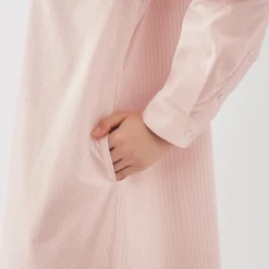 Outlet Women's Washed Broadcloth Stand Collar Long Sleeve Striped Dress Women Dresses
