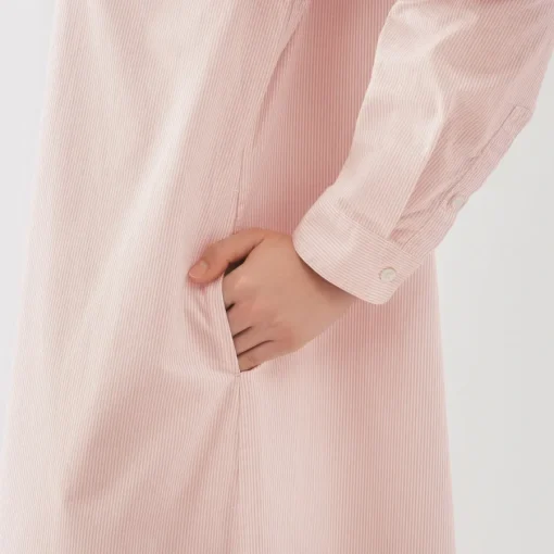 Outlet Women's Washed Broadcloth Stand Collar Long Sleeve Striped Dress Women Dresses