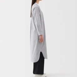 Outlet Women's Washed Broadcloth Stand Collar Long Sleeve Striped Dress Women Dresses