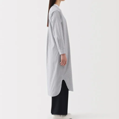 Outlet Women's Washed Broadcloth Stand Collar Long Sleeve Striped Dress Women Dresses