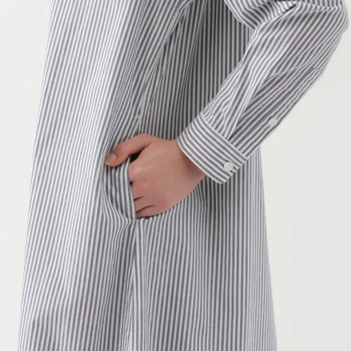 Outlet Women's Washed Broadcloth Stand Collar Long Sleeve Striped Dress Women Dresses
