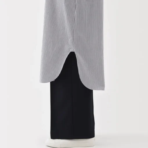 Outlet Women's Washed Broadcloth Stand Collar Long Sleeve Striped Dress Women Dresses