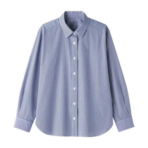 Clearance Women's Washed Broadcloth Regular Collar Long Sleeve Striped Shirt Women Tops & Shirts