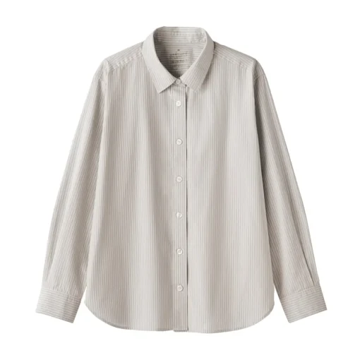 Clearance Women's Washed Broadcloth Regular Collar Long Sleeve Striped Shirt Women Tops & Shirts
