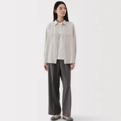 Clearance Women's Washed Broadcloth Regular Collar Long Sleeve Striped Shirt Women Tops & Shirts
