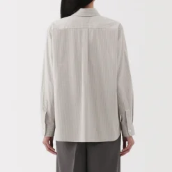 Clearance Women's Washed Broadcloth Regular Collar Long Sleeve Striped Shirt Women Tops & Shirts