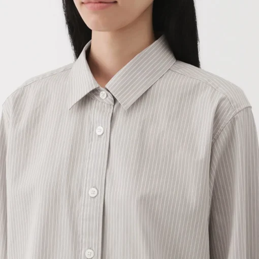Clearance Women's Washed Broadcloth Regular Collar Long Sleeve Striped Shirt Women Tops & Shirts