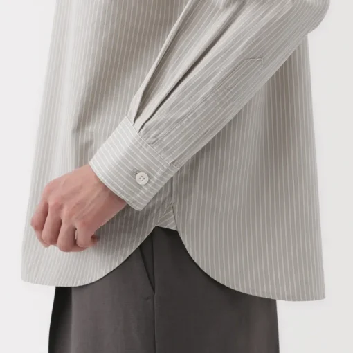 Clearance Women's Washed Broadcloth Regular Collar Long Sleeve Striped Shirt Women Tops & Shirts