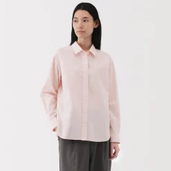 Clearance Women's Washed Broadcloth Regular Collar Long Sleeve Striped Shirt Women Tops & Shirts