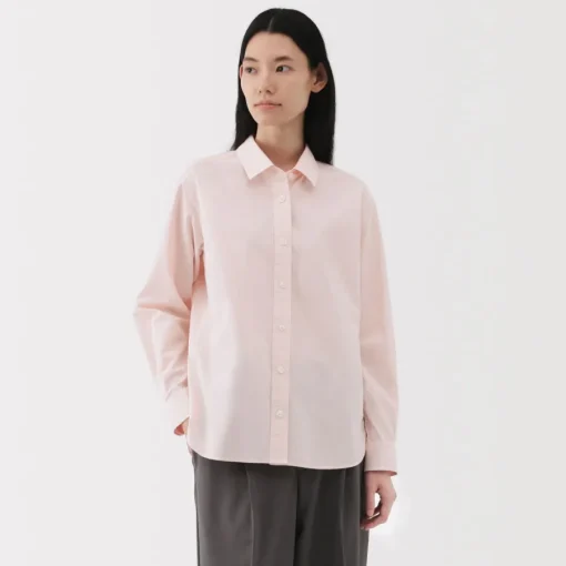 Clearance Women's Washed Broadcloth Regular Collar Long Sleeve Striped Shirt Women Tops & Shirts