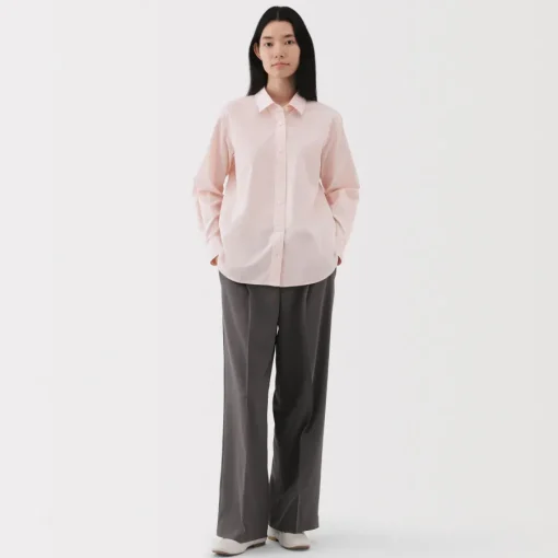 Clearance Women's Washed Broadcloth Regular Collar Long Sleeve Striped Shirt Women Tops & Shirts