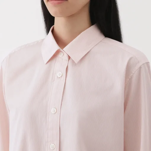 Clearance Women's Washed Broadcloth Regular Collar Long Sleeve Striped Shirt Women Tops & Shirts