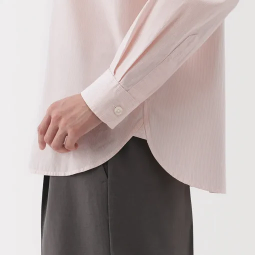 Clearance Women's Washed Broadcloth Regular Collar Long Sleeve Striped Shirt Women Tops & Shirts