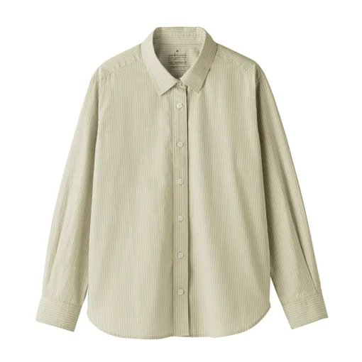 Clearance Women's Washed Broadcloth Regular Collar Long Sleeve Striped Shirt Women Tops & Shirts