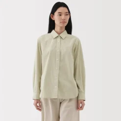 Clearance Women's Washed Broadcloth Regular Collar Long Sleeve Striped Shirt Women Tops & Shirts
