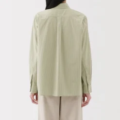 Clearance Women's Washed Broadcloth Regular Collar Long Sleeve Striped Shirt Women Tops & Shirts