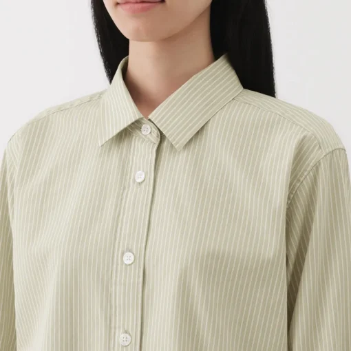 Clearance Women's Washed Broadcloth Regular Collar Long Sleeve Striped Shirt Women Tops & Shirts
