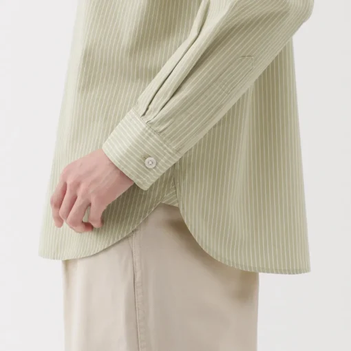 Clearance Women's Washed Broadcloth Regular Collar Long Sleeve Striped Shirt Women Tops & Shirts