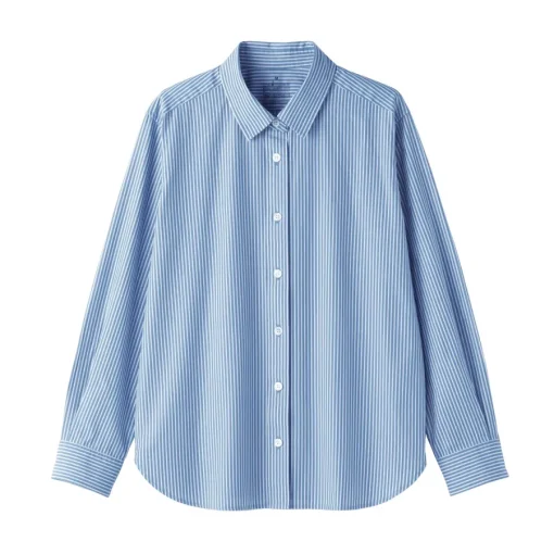 Clearance Women's Washed Broadcloth Regular Collar Long Sleeve Striped Shirt Women Tops & Shirts