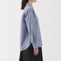 Clearance Women's Washed Broadcloth Regular Collar Long Sleeve Striped Shirt Women Tops & Shirts