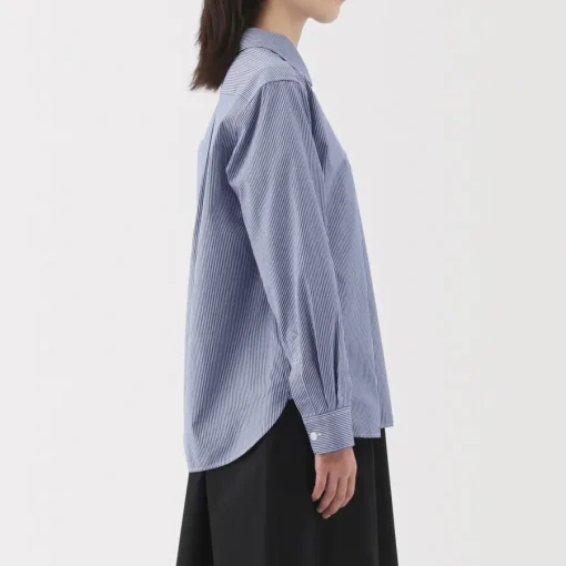 Clearance Women's Washed Broadcloth Regular Collar Long Sleeve Striped Shirt Women Tops & Shirts