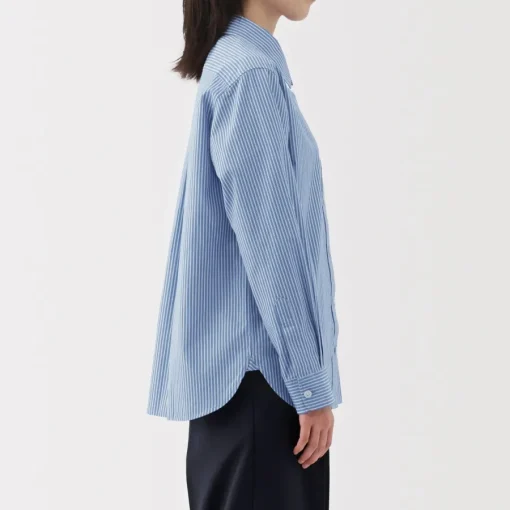 Clearance Women's Washed Broadcloth Regular Collar Long Sleeve Striped Shirt Women Tops & Shirts