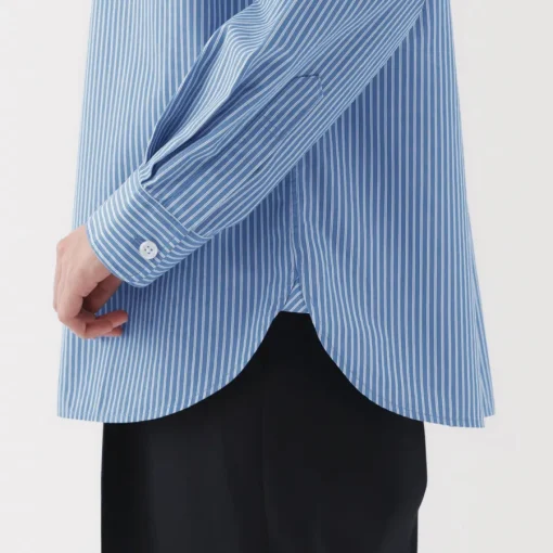 Clearance Women's Washed Broadcloth Regular Collar Long Sleeve Striped Shirt Women Tops & Shirts