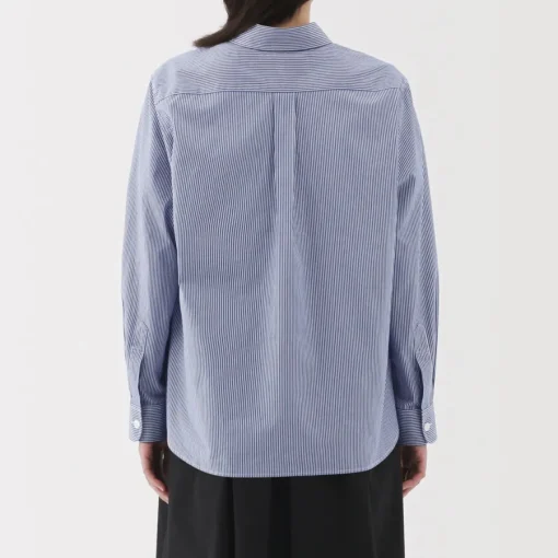 Clearance Women's Washed Broadcloth Regular Collar Long Sleeve Striped Shirt Women Tops & Shirts