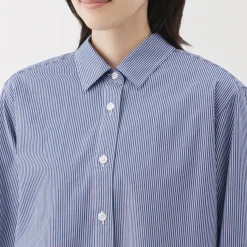 Clearance Women's Washed Broadcloth Regular Collar Long Sleeve Striped Shirt Women Tops & Shirts
