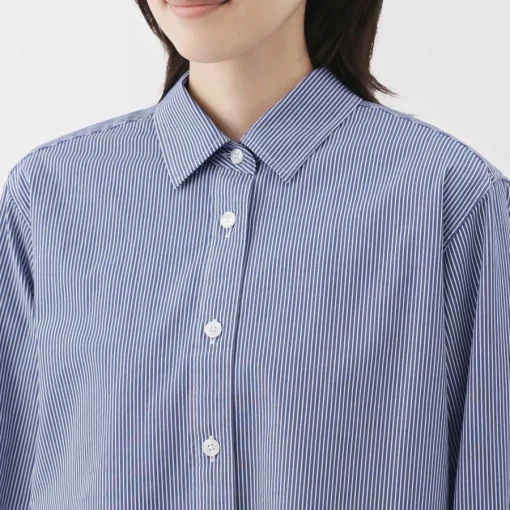 Clearance Women's Washed Broadcloth Regular Collar Long Sleeve Striped Shirt Women Tops & Shirts
