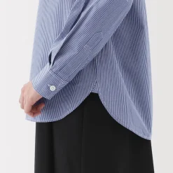 Clearance Women's Washed Broadcloth Regular Collar Long Sleeve Striped Shirt Women Tops & Shirts