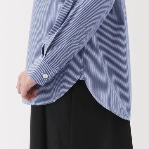 Clearance Women's Washed Broadcloth Regular Collar Long Sleeve Striped Shirt Women Tops & Shirts