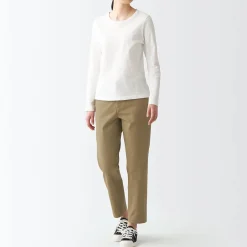 Outlet Women's 4-Way Stretch Chino Slim Tapered Pants (L 30inch / 75cm) Women Chino