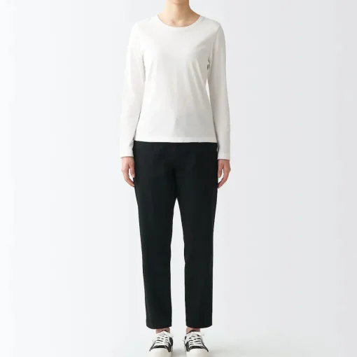 Outlet Women's 4-Way Stretch Chino Slim Tapered Pants (L 30inch / 75cm) Women Chino