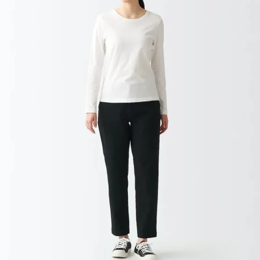Outlet Women's 4-Way Stretch Chino Slim Tapered Pants (L 30inch / 75cm) Women Chino
