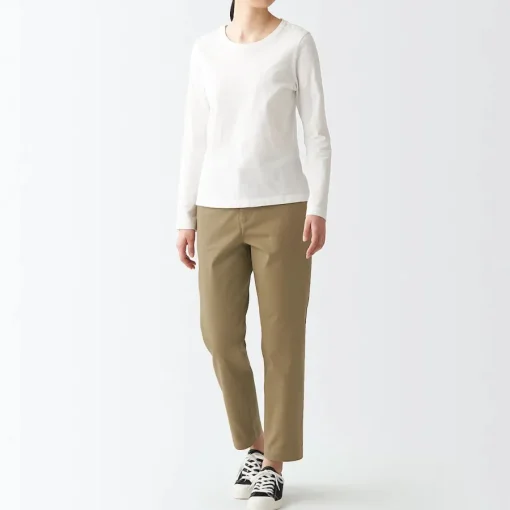 Outlet Women's 4-Way Stretch Chino Slim Tapered Pants (L 30inch / 75cm) Women Chino