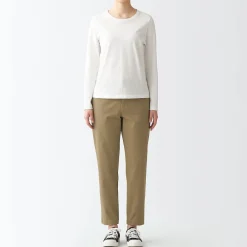 Outlet Women's 4-Way Stretch Chino Slim Tapered Pants (L 30inch / 75cm) Women Chino