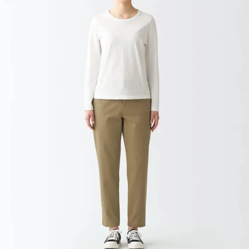 Outlet Women's 4-Way Stretch Chino Slim Tapered Pants (L 30inch / 75cm) Women Chino