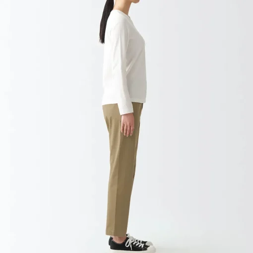 Outlet Women's 4-Way Stretch Chino Slim Tapered Pants (L 30inch / 75cm) Women Chino