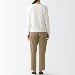 Outlet Women's 4-Way Stretch Chino Slim Tapered Pants (L 30inch / 75cm) Women Chino