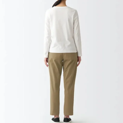 Outlet Women's 4-Way Stretch Chino Slim Tapered Pants (L 30inch / 75cm) Women Chino